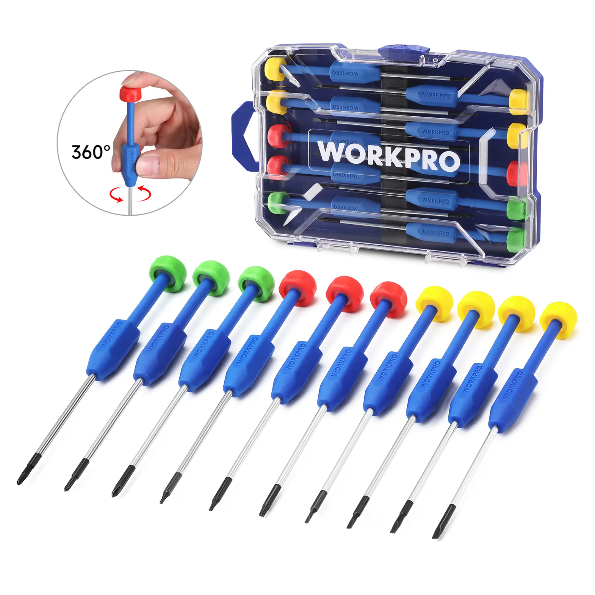 #fathersdaygift WORKPRO 10-Pack Precision Screwdriver Set with Case, Phillips, Slotted, Torx Star, Magnetic Screwdriver Repair Tool Kit in Different Sizes Colors, Non-Slip Grip for Eyeglass, Watch, Computer, Phone