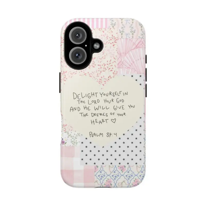Psalm 37:4 Bible Verse iPhone Case, Christian Floral Patchwork Phone Cover, Gift, Collage, Aesthetic, Delight yourself in the lord your god, It makes a great gift for friends or family.