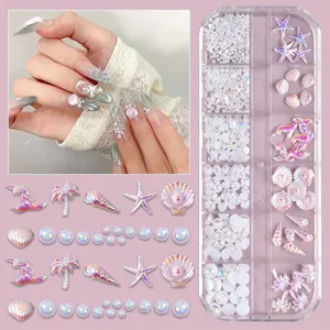 Summer Beach Nail Art Decorations, Nail Accessories, Stylish Nail Art, Coconut Tree, Shell, Starfish, Pearl Shell, Mermaid Tail, Conch, 30pcs Set, Perfect Gift Box