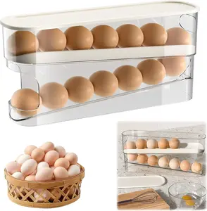 New Egg Holder for Fridge Egg Organizer for Refrigerator Automatic Scrolling Eggs Rack Holder Rolling Dispenser Stackable Container and Storage for Refrigerator with Lid