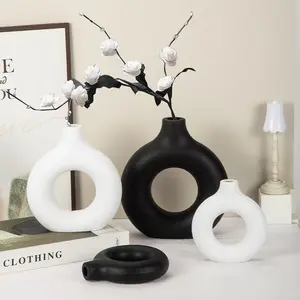 Nordic Plastic Vase Creative Donut Art Desktop Home Living Room Premium Dining Table Decor Minimalist Instagram Style.