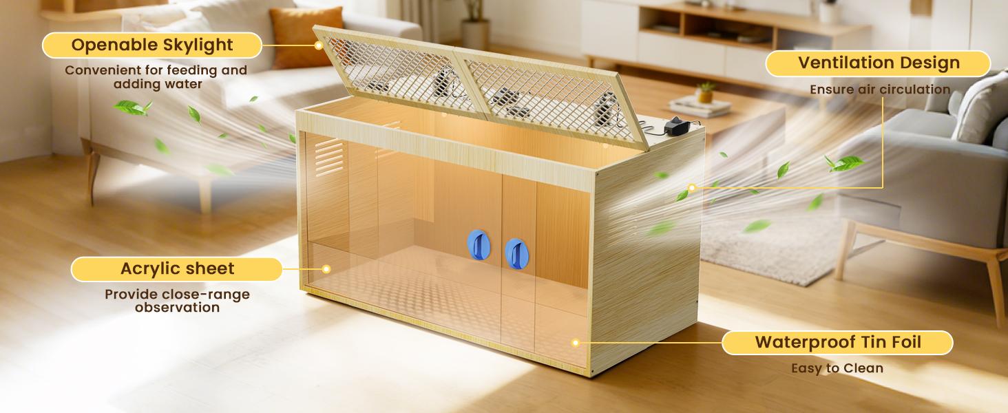 32 Inch Large Wooden Chicken Brooder Box, 75W Heat Lamps, Thermometer, Chicken Feeder & Waterer Set, Tin Foil, Ideal for 12-15 Newborn Chicks Ducks Quails, Brooder Box for Chicks