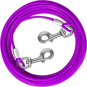 Dog Tie Out Cable 10/15/20/25/30 FT Runner for Yard Steel Wire Cable with Durable Superior Clips Pink Chains for Outside Dog Lead for Large Up to 165 Lbs