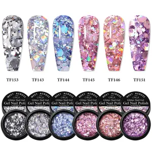 7pcs Broken Diamond Translucent Glitter Sequins Gel Nail Polish Set, Dreamcolor Reflective Nail Art Design, Gel Nail Polish Set, Sparkling Semi Permanent Soak off Nail Varnish for Home Salon