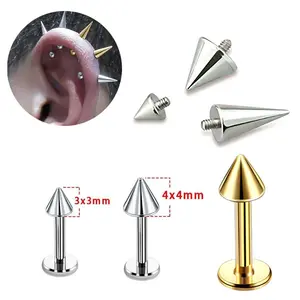 Minimal Cone Spike Piercing (0.9mm), Internally Threaded Labret Stud, Edgy Lip & Ear Jewelry