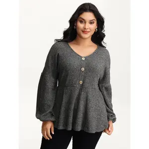 【Summer Turn-Up】 BlOOMCHIC Plus Size Supersoft Heather Stretchy Button Detail Knit Top [1x-6x] 2026 Summer Pick for Mother's Day