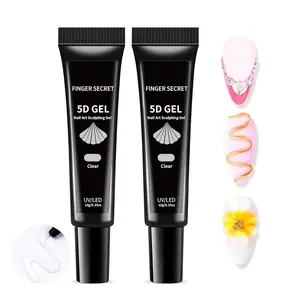 5D Nail Sculpting Gel 2pcs Clear set 3D Gel Nail Art & Sculpting Glue for Flase Acrylic Tips Nail Charms With Chrome Powder for Drawing Rhinestone Glue for Nails