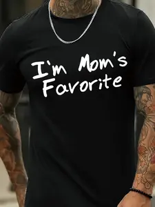 Street Style Printed T-Shirt, Cotton Casual Urban Fashion, I'm Mom's Favorite Slogan, Long Fitted Tee, H Type Silhouette