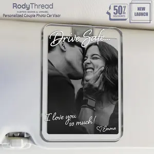 [Flash Deals] Rodythread Personalized Photo Car Visor Clip, Custom Gift For Him, Boyfriend Car Accessories, Drive Safe Love Plaque, Sentimental Anniversary Decor