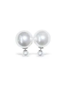 Elegant Pearl Earrings Set, Silver Color Studs with Large Faux Pearls & Small Natural Freshwater Pearls, Pearl Embellished Fashion Jewelry for Any Occasion