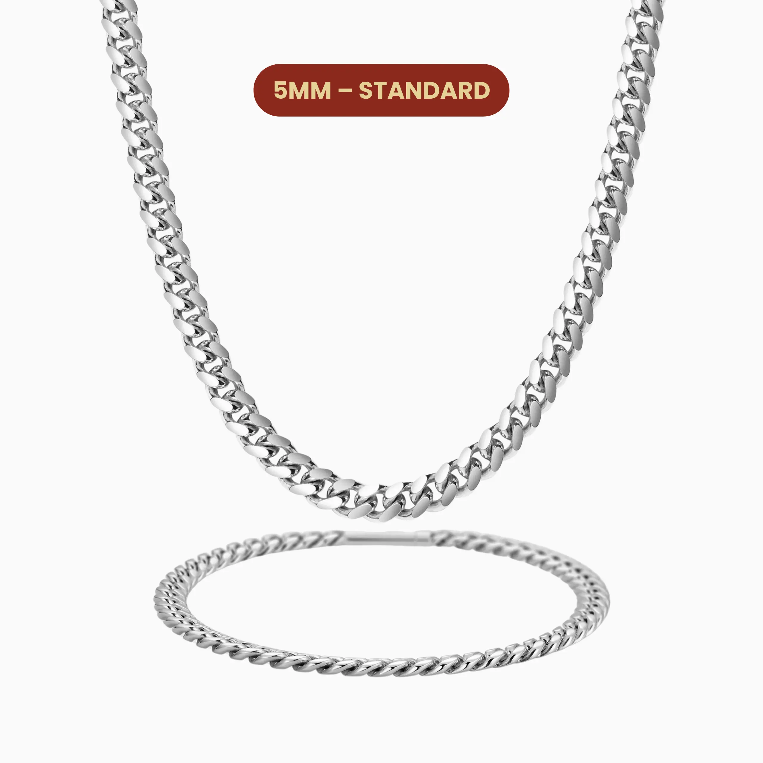 JAXXON Cuban Set 5mm - Silver - Waterproof - Box Clasp