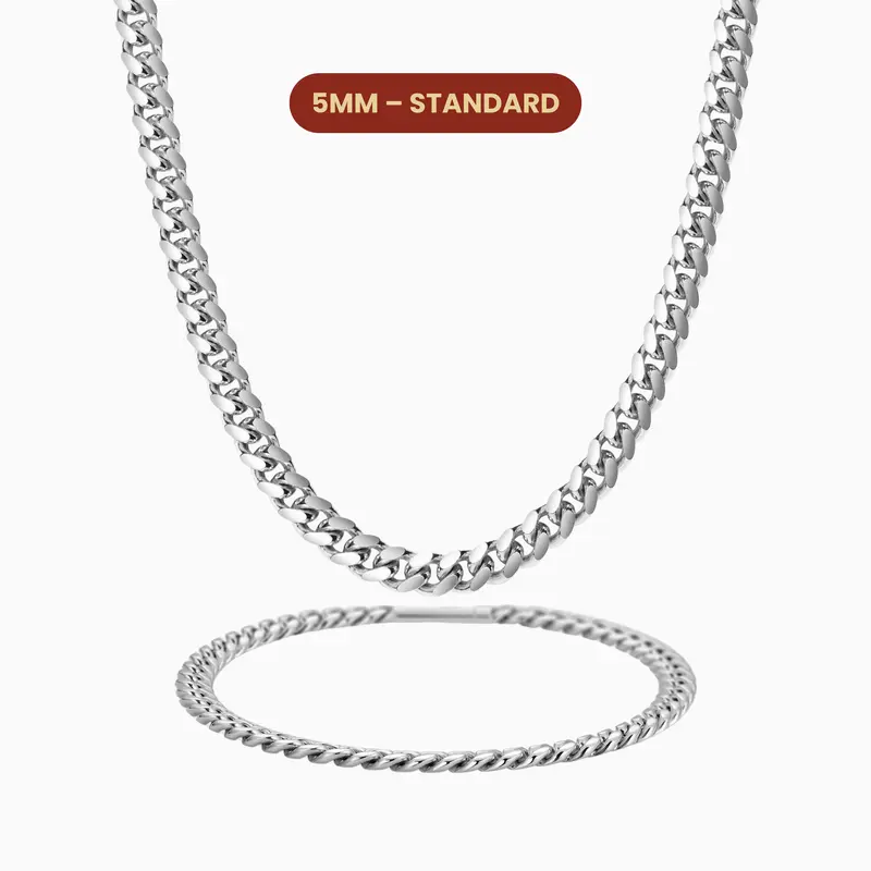JAXXON Cuban Set 5mm - Silver - Waterproof - Box Clasp