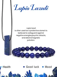 Lapis Lazuli Stone Bracelet & Necklace Pendant Set, Natural Stone Jewelry Set, Fashion Jewelry Accessories for Men & Women