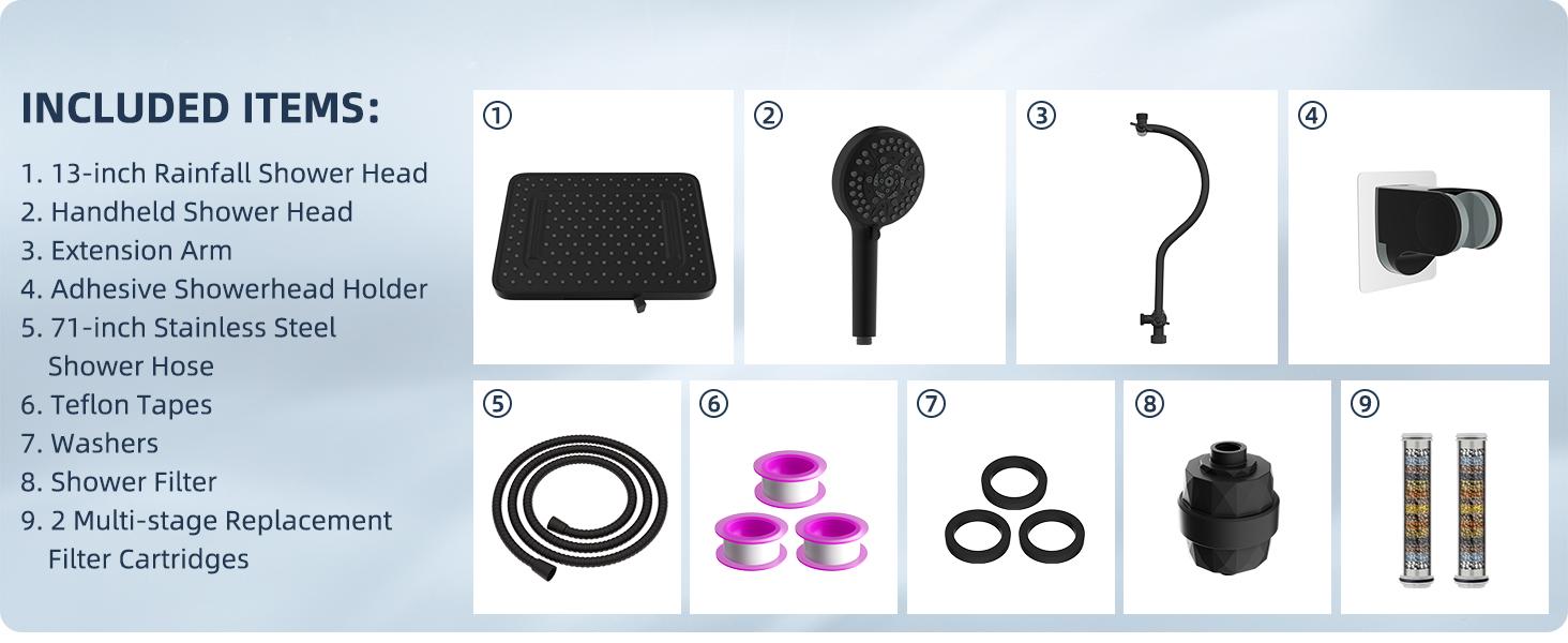 Hibbent Upgraded 5-spray 13'' Dual Filtered Rainfall Shower Head Combo, High Pressure 10-setting Handheld Shower Head 20 Stage Shower Filter,71'' Hose Hibbent Upgraded 5-spray 13'' Dual Filtered Rainfall Shower Head Combo, High Pressure 10-setting Handheld Shower Head 20 Stage Shower Filter,71'' Hose