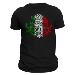 Aguascalientes Mexico Eagle Emblem Mexican Flag T-Shirt Casual Classic Cotton Crewneck Menswear Soft Top Jacket Tee Tshirt Streetwear Shortsleeve Biker Tropical