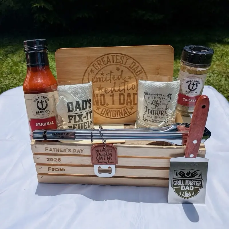 Personalized Father’s Day Grilling Gift Basket - Custom BBQ Gift Set for Dad, Grill Master Crate, BBQ Lover Present