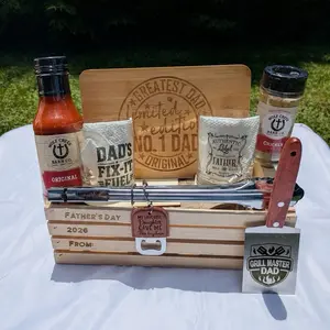 Personalized Father’s Day Grilling Gift Basket - Custom BBQ Gift Set for Dad, Grill Master Crate, BBQ Lover Present