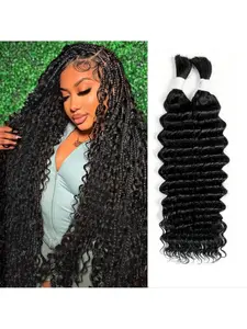 Human Braiding Hair For Boho Braids 1b Natural Black 2 Bundles Deep Wave Texture Bulk Human Hair For Braiding No Weft Brazilian Virgin Curly Human Hair Extensions Wet And Wavy Human Hair For Micro Braiding Two Bundles Pack
