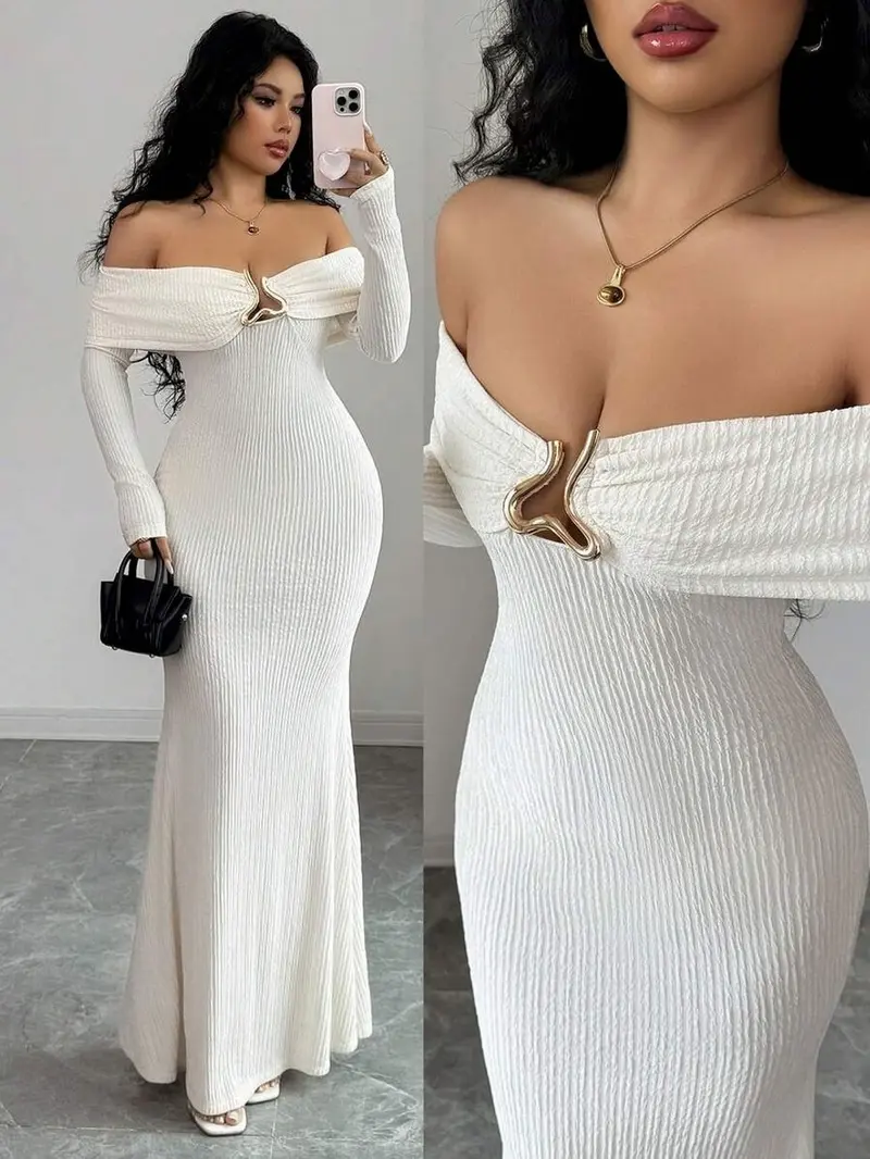 off shoulder knit dress - TikTok Shop
