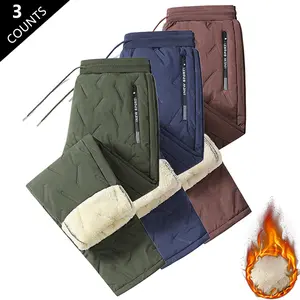 Men's Thermal Winter Pants Pack of Three Fleece Lined Heavyweight Warm Knit Joggers Windproof Cold Weather Casual Pants with Drawstring Waistband Ideal for Running Workouts & Hiking