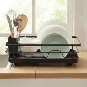 Compact Dish Rack for Kitchen Countertop, Stainless Steel Design with Knife & Fork Holder, 12'' W X 15'' L, Space-Saving
