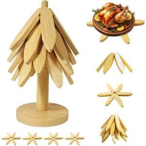 Wooden Trivet Tree Set for Hot Dishes,    Trivets, Expandable Design Coasters, Foldable Tree-Sharped Placemats with 4 count( Color)