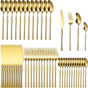 Stainless Steel Cutlery Set, 36/48 Piece Elegant Silverware Set, Mirror Polished Utensils Set, Dinnerware Service Set Include Forks Spoons Knives for Home, Wedding, Restaurant, Dishwasher Safe, Dishwasher Safe（Gold ）