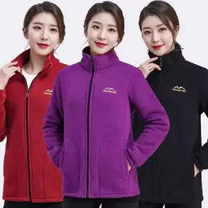 Fleece Jacket for Women Lined Thickened Zip-Up Stand Collar Loose Sporty Hoodie Warm Top