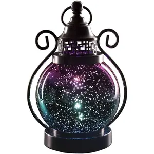 Moroccan Lantern Decorative LED Color Changing Globe Light, Gothic Halloween Lantern Decor, Hanging Mercury Glass Lamp, Indoor Outdoor Starry Night Sphere, Battery Operated with 2 Timer Modes,10.5 Inch Tabletop Centerpiece,Halloween decoration,home decor