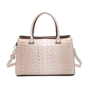 D17-Large capacity women's compartment crocodile pattern handbag with twist buckle crossbody bag