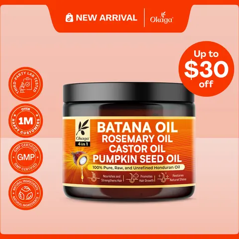 Okaga 4 in 1 Batana Oil Cream - with Rosemary, Castor, & Pumpkin Seed Oil - Hair Growth & Scalp Health Support - (5 oz)