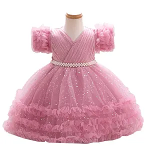 Girls Elegant Princess Dress Lace Sleeves V-Neck Print Tutu Ball Gown Party Birthday Flower Girl Dress Halloween Ghost Stripe Fall Kids' Outfit Easter