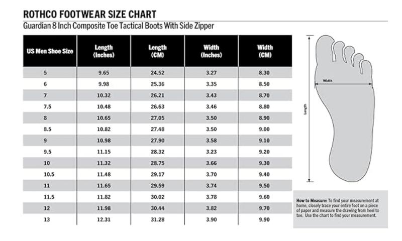 Rothco Guardian Composite Toe 8 Inch Tactical Boot Black - H20 Lock Waterproof, Molded EVA Footbed And EVA Midsole, Ground Lock Terrain Endurance System, Workwear Footwear,  Walking Shoes Closed Leather