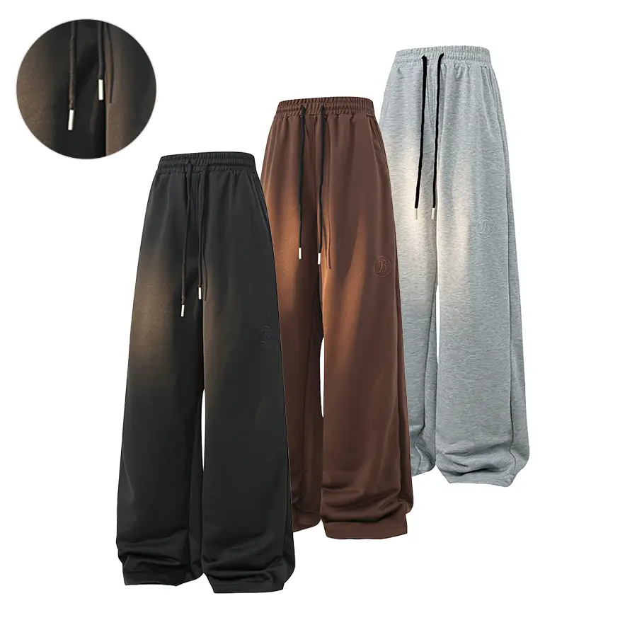 Flowy wide-leg athletic sweatpants!Jacquard textured fabric is lightweight, breathable, and thin; elastic drawstring waist conceals bulges for a slimming look; minimalist small embroidery accents; versatile streetwear for everyday wear that suits everyone