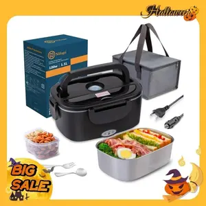 Portable Self-Heating Electric Lunch Box - 12V/24V/110V for Workers, Car Travelers & Truck Drivers with Fork, Spoon & Insulated Bag