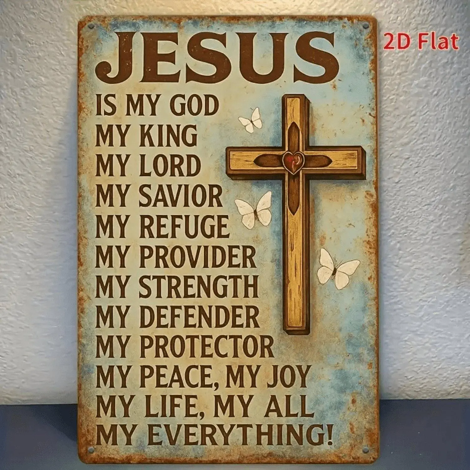 2D Flat 3D 2D Flat 1pc Cross Metal Art 8X12 Inch Prints Inspirational Quote Rustic for Home Cafe Perfect Room Accent Inspirational Perfect for Room Decorative Wall Art