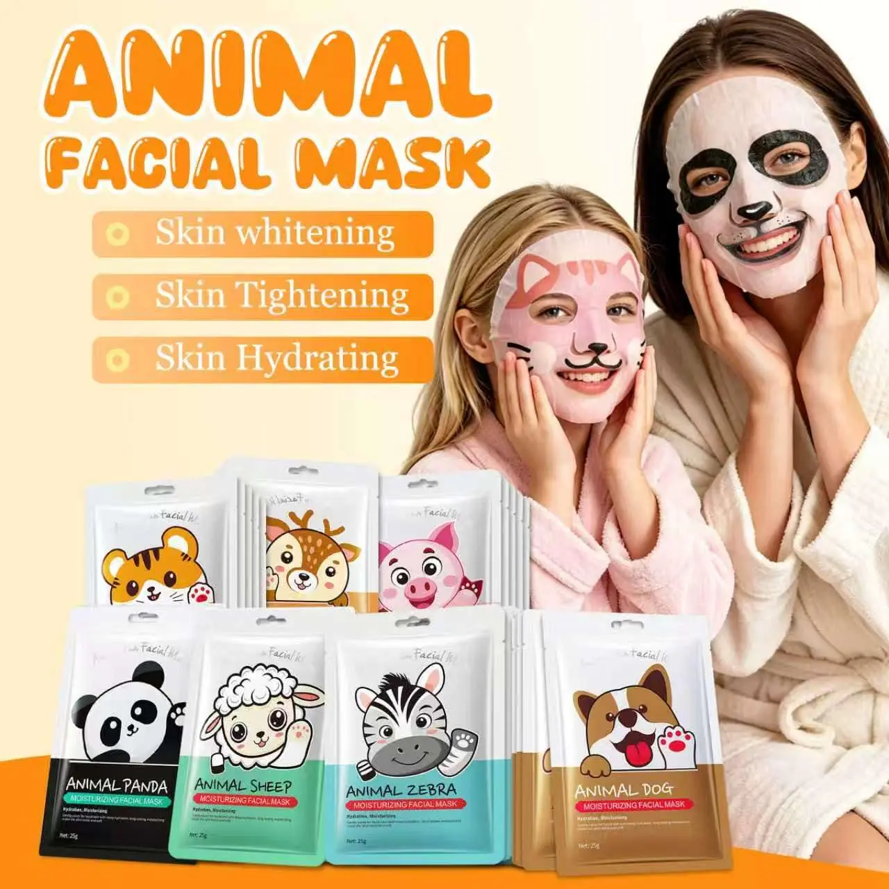7-Pack Cute Animal Brightening & Hydrating Facial Sheet Masks, Cartoon Animal Face Masks for Spa Night, Fun Party Skincare Masks for Girls & Family** 2.