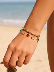 Star Pendant Bracelet for Women, Transparent Enamel Beaded Chain, Waterproof Bohemian Beach Summer Vacation Accessory Gift