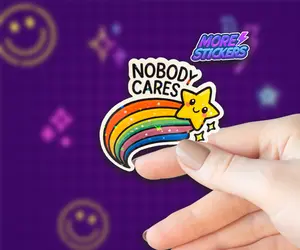 MoreStickers Nobody Cares Holographic Vinyl Sticker Waterproof Sarcasm Sarcastic Funny Rainbow Design for Water Bottles Laptops Notebooks Journals 2.50"H x 2.75"W