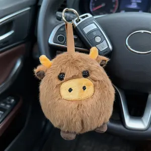 Cute Highland Cow Plush Keychain, Round Highland Cow Ornament, Party Gift, Soft Stuffed Animal Bag Decoration, Key Chain Holder, Keychain For Bags, Cute Soft Keychains