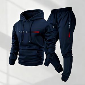 Men's PARIS Letter Printed Hoodie & Drawstring Sweatpants Set Casual Athletic Long Sleeve Hooded Jacket & Trousers for Fall Winter Daily Wear Sportswear Indoor Outdoor Tracksuit Athleisure 100% Polyester Loose Fit Soft Breathable Sweatsuit Set Workout Set