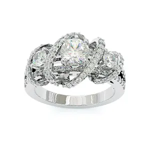 Aossio Crisscross Pavé Halo Three Stone Ring for Women, Ideal for Engagements, Anniversaries, or Unforgettable Romantic Milestones.