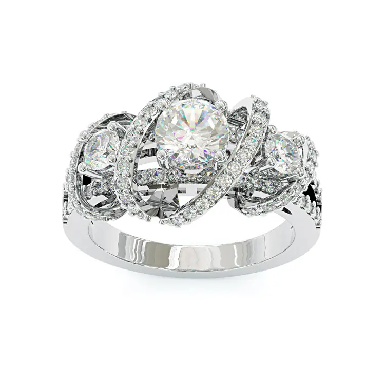 Aossio Crisscross Pavé Halo Three Stone Ring for Women, Ideal for Engagements, Anniversaries, or Unforgettable Romantic Milestones.