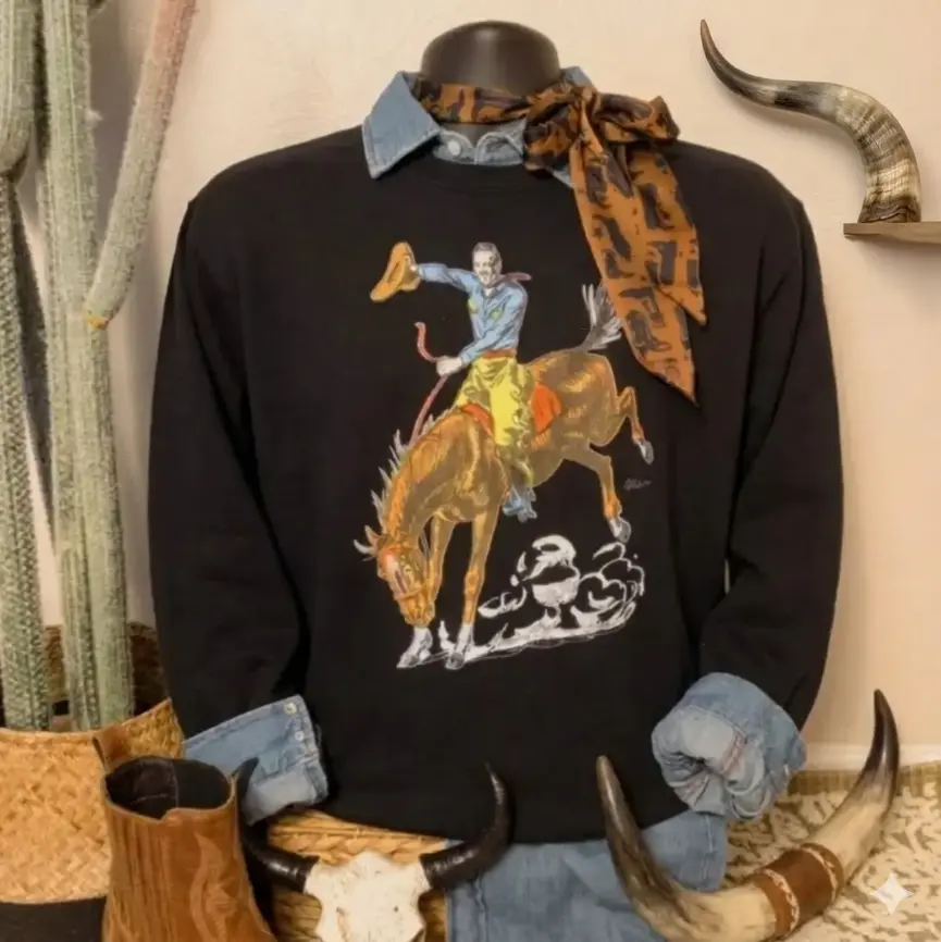 The Vintage Cowboy Crewneck Sweatshirt, Cowgirl Outfits, Western Clothing, Western Boutique Wholesale, Gift For Her, Western Tops Outfits Women, Country Concert Outfits Clothing, Rodeo Outfit Women T-shirts, Unisex Hoodie