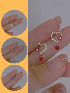 4 Pairs of Cute Flower Stud Earrings, Rose and Camellia Design in Brass, Set with Synthetic Zircon Stone, Elegant Fashion for Casual and Party Wear