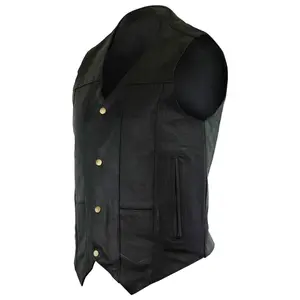 Vance Men's Black Premium Cowhide Leather Plain Side Biker Motorcycle Vest