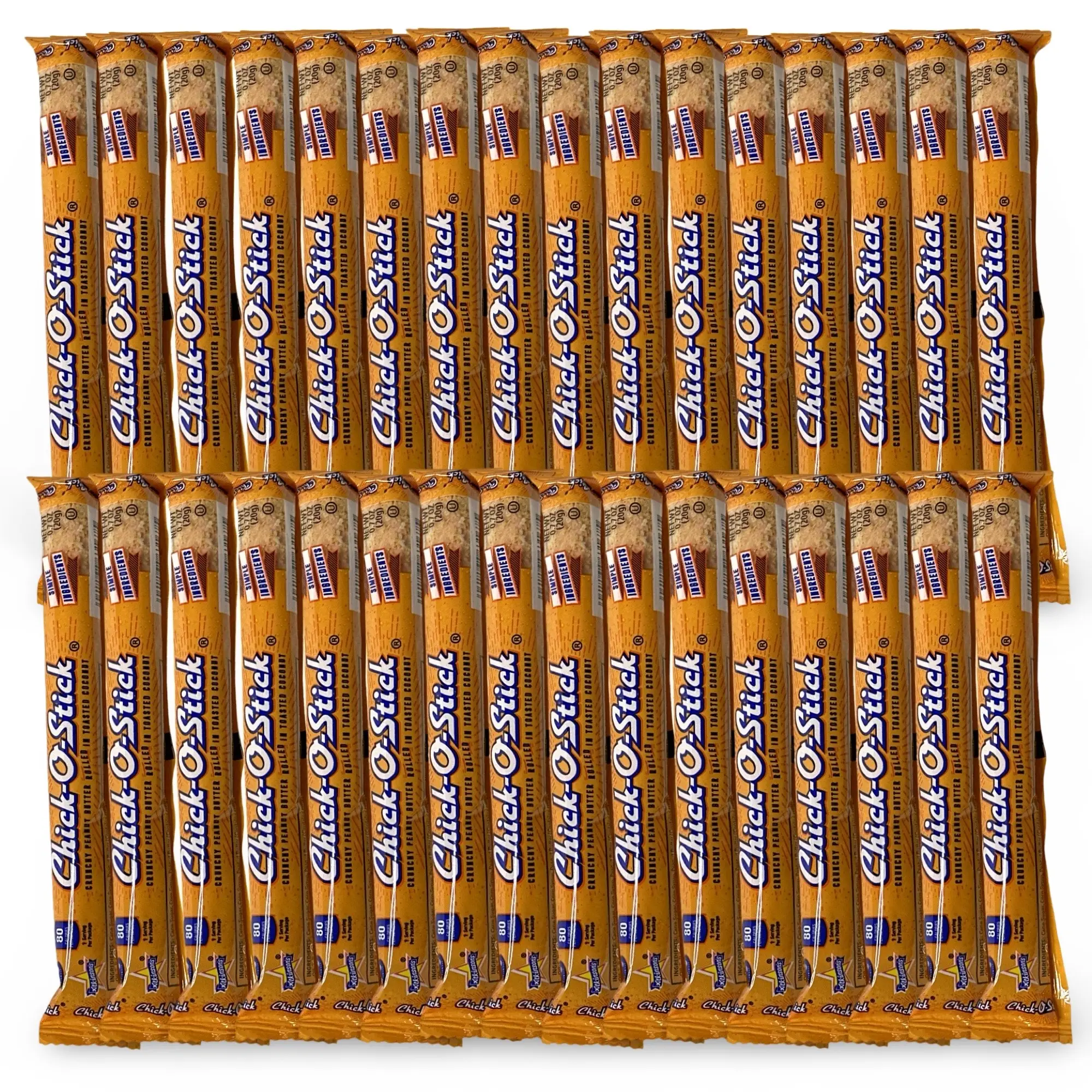 Chick O Stick Candy Bars | 32 Pack Box | Crunchy Peanut Butter Rolled In Toast Coconut | Peanut Butter Candy | .7 oz Bars