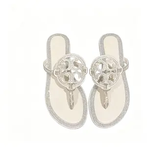 Women's White Rhinestone Flip Flops Hollow Out Crystal Embellished Flat Thong Sandals Comfortable Non-Slip Dressy Casual Summer Beach Shoes for Wedding Bridal Vacation Daily Wear Comfortable no blisters white flip flops