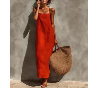 Women's Casual Solid Color Sleeveless Suspender Dress - Loose, Backless Summer Style for Amazon Cross-Border Sales, Sleeveless Dress