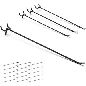 25 Pack Black Pegboard Hooks 12 Inch - Heavy Duty Metal L-Hooks for 1/4" Peg Board - Garage Tool Organizer, Retail Display & Craft Storage Hangers (30lbs Capacity)